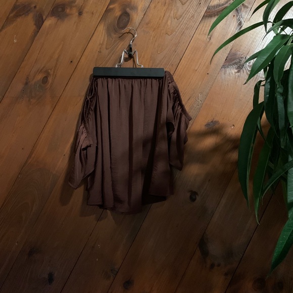 AEO Off-Shoulder Maroon Silky Top - Picture 2 of 7